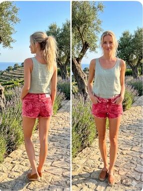 True Religion red Washed Denim Cutoff Shorts
